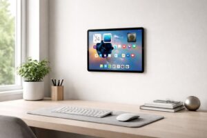découvrez comment intégrer un ipad au mur dans vos bureaux avec un support professionnel et des câbles invisibles pour un rendu élégant et fonctionnel.