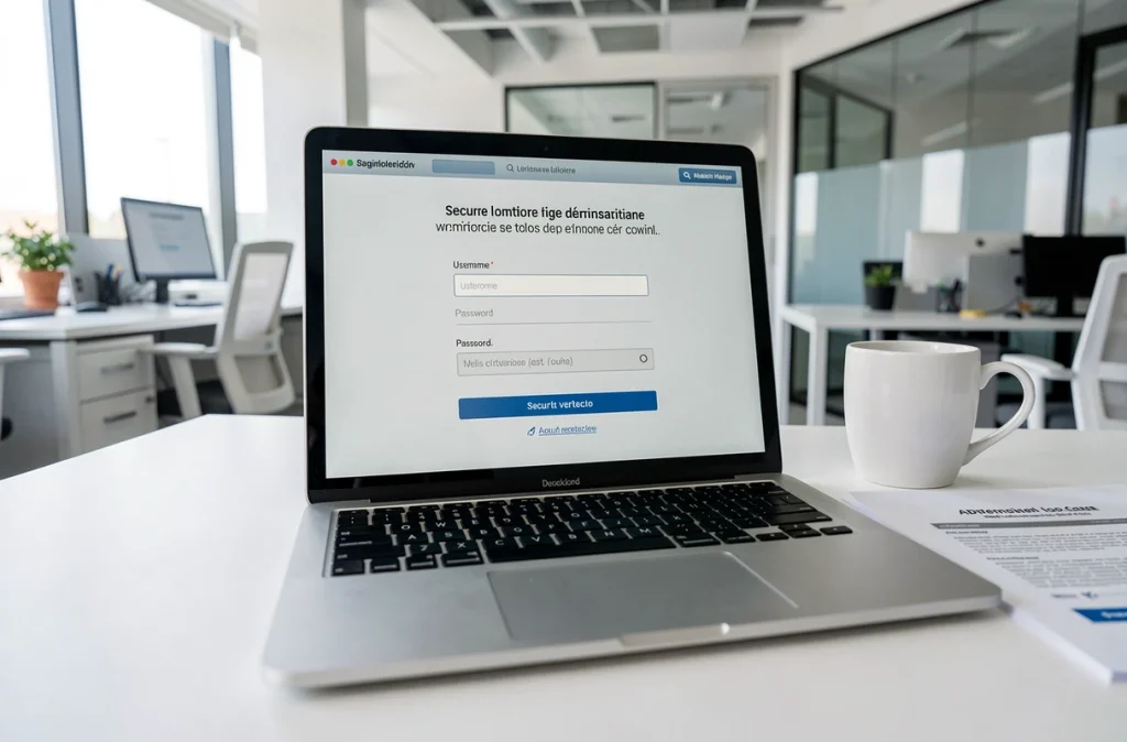 Écran d'ordinateur affichant la page de connexion sécurisée Urssaf avec étapes de vérification en 2026